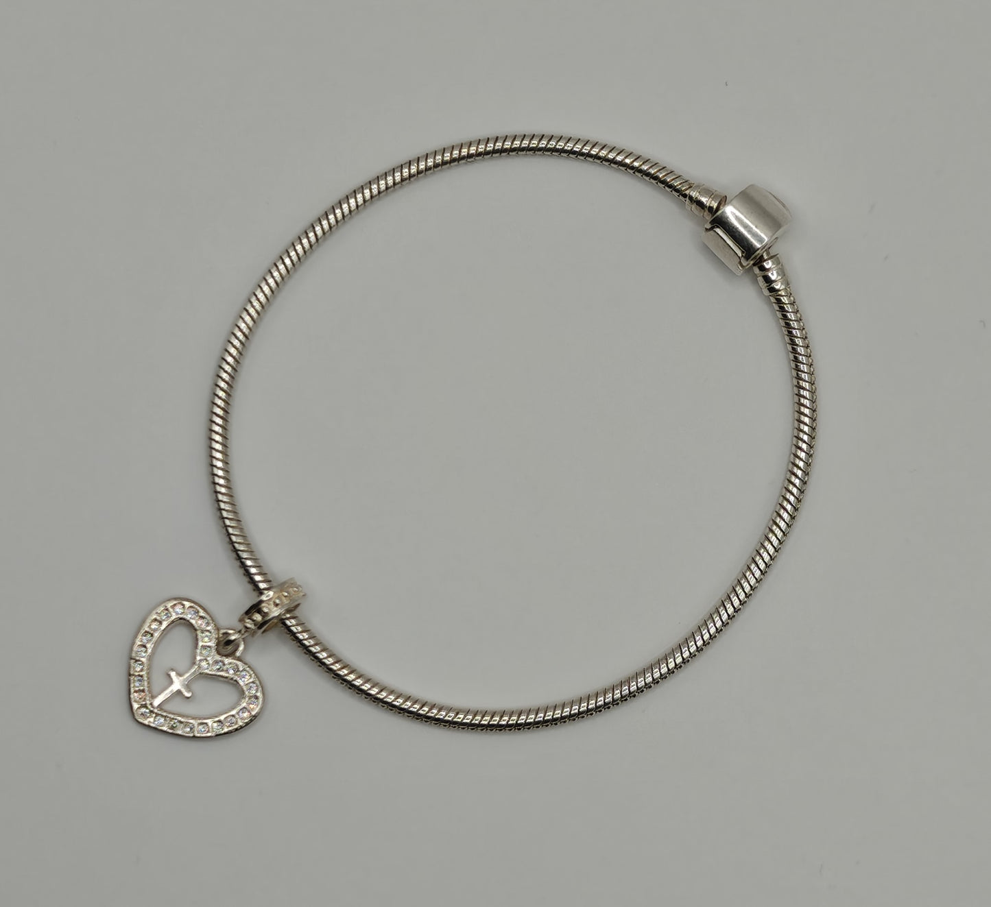 Silver Heart with Cross Charm