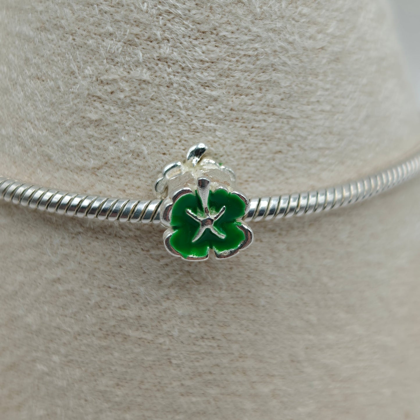 Silver Green Clover Charm