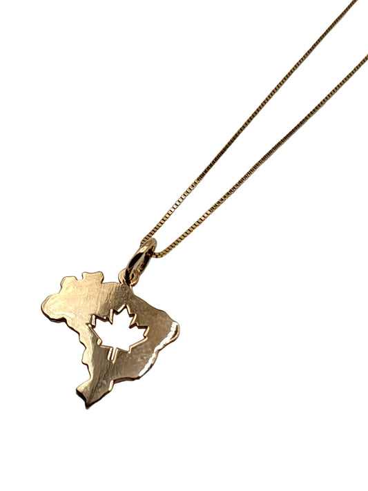 10K Gold Brazil & Maple Leaf Pendant