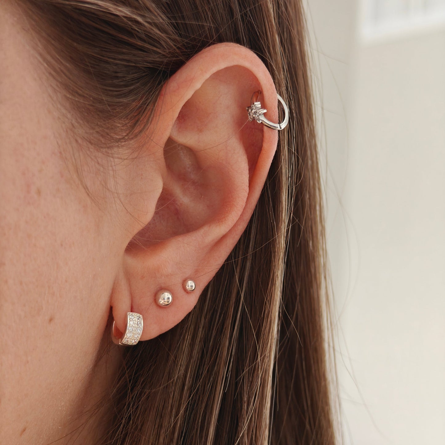 Silver Hoop Earrings with Cubic Zirconia