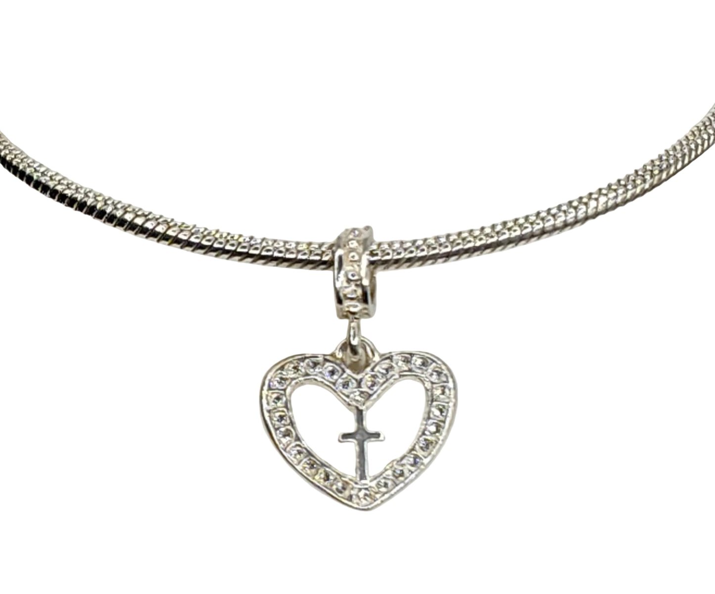 Silver Heart with Cross Charm