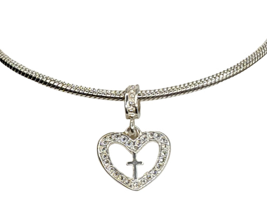 Silver Heart with Cross Charm