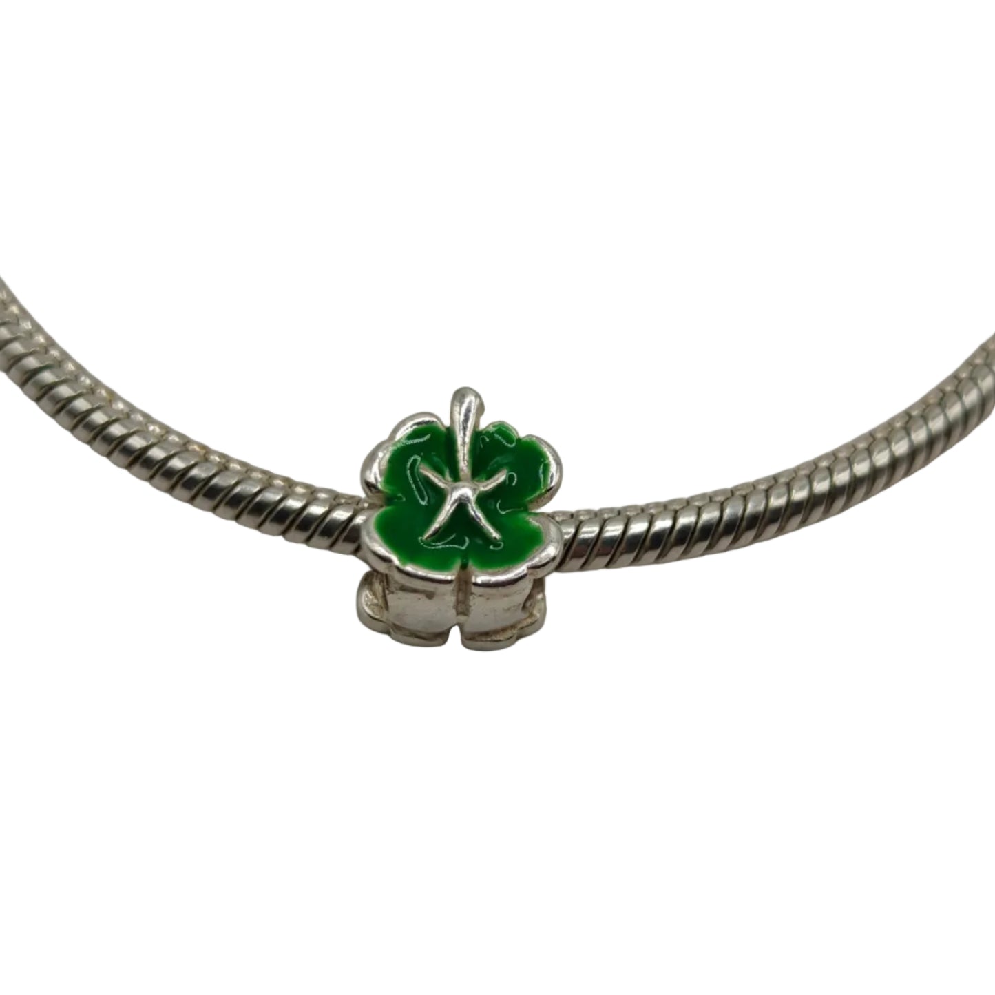 Silver Green Clover Charm