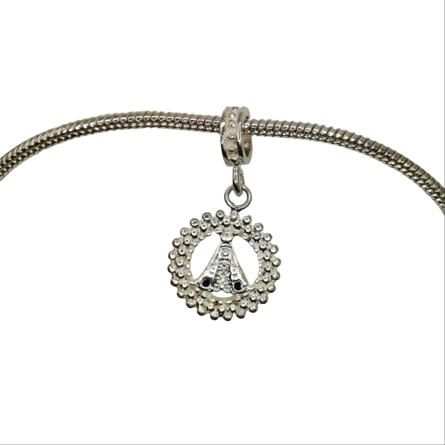 Silver Our Lady of Aparecida Charm with Cubic Zirconia