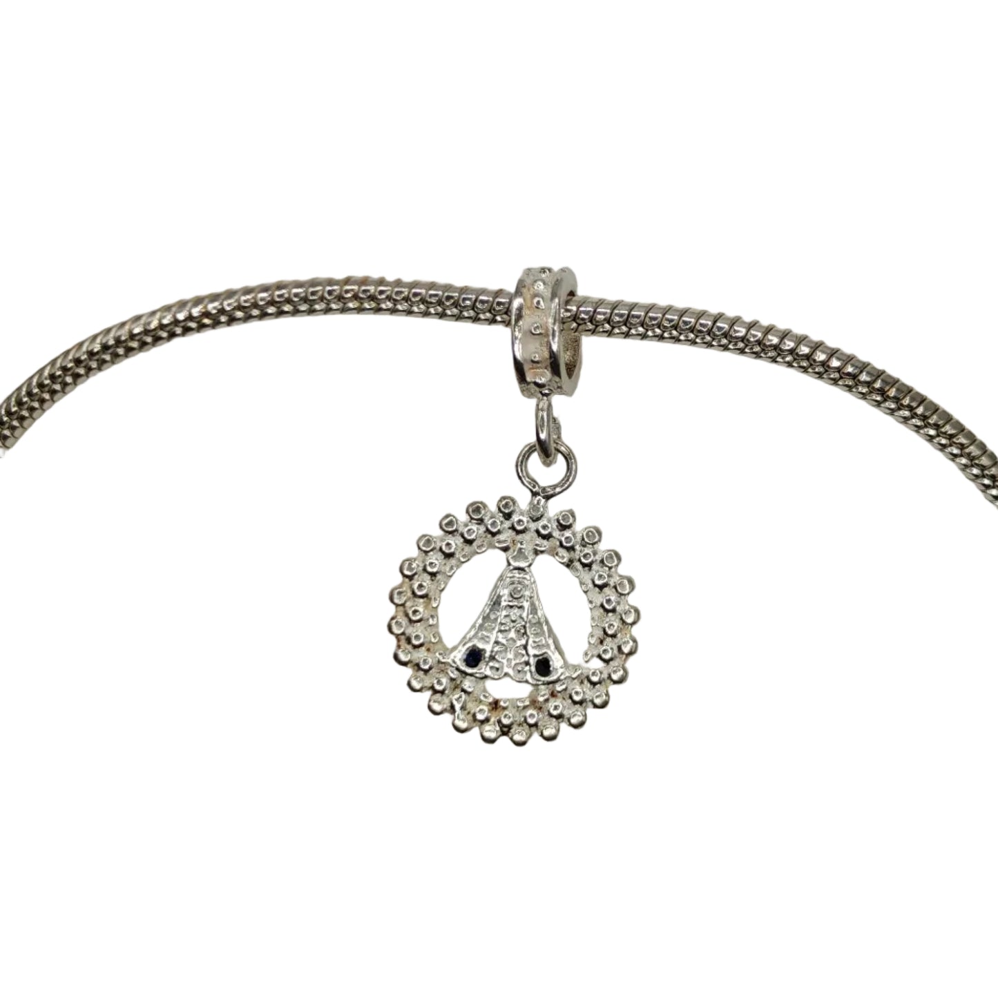 Silver Our Lady of Aparecida Charm with Cubic Zirconia