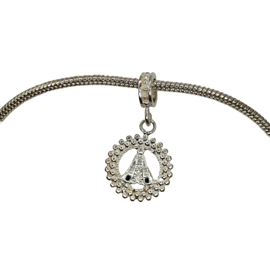 Silver Our Lady of Aparecida Charm with Cubic Zirconia