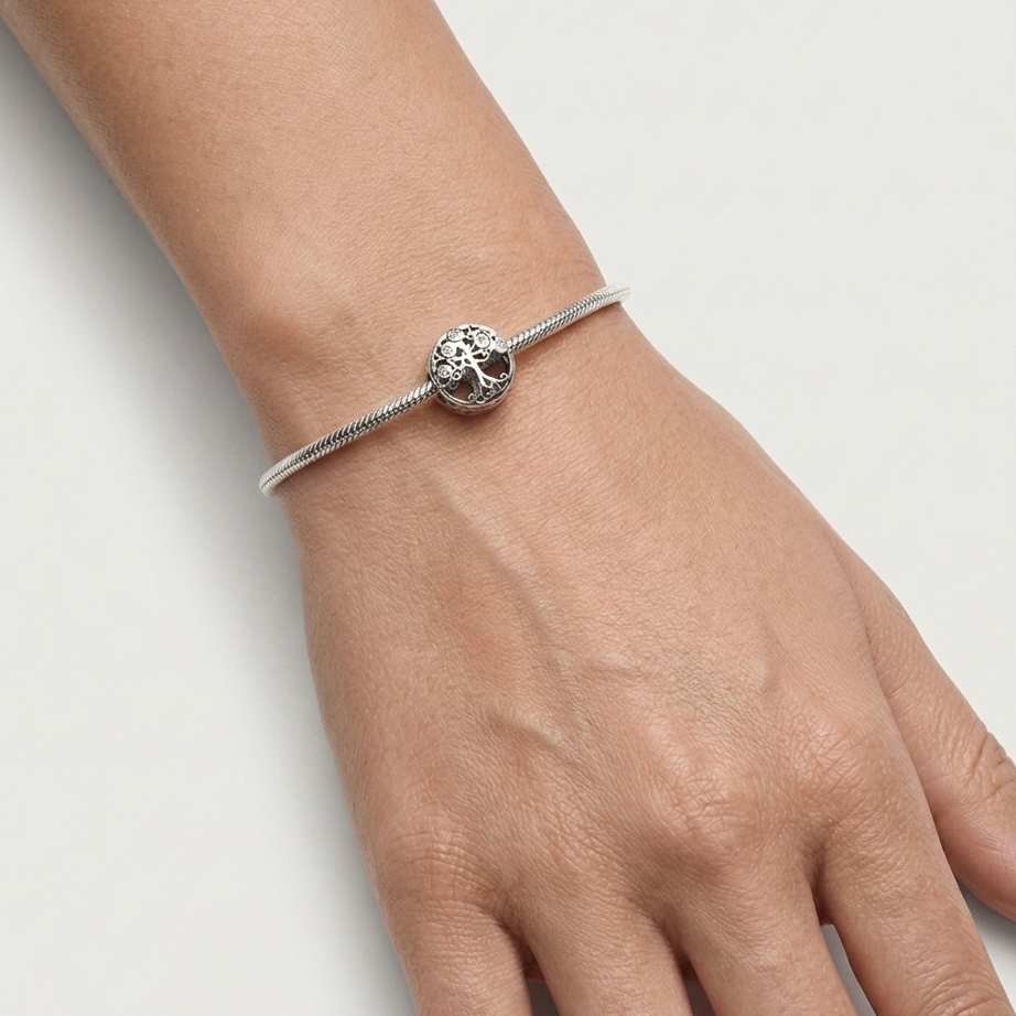 Silver Tree of Life Charm with Cubic Zirconia