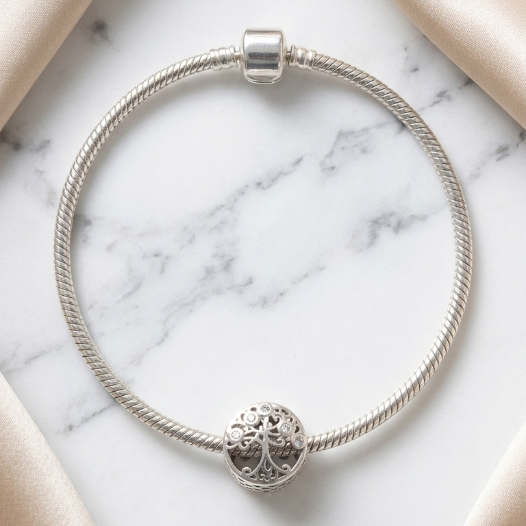 Silver Tree of Life Charm with Cubic Zirconia