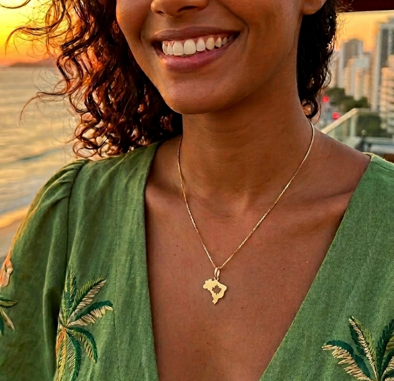 10K Gold Brazil & Maple Leaf Pendant