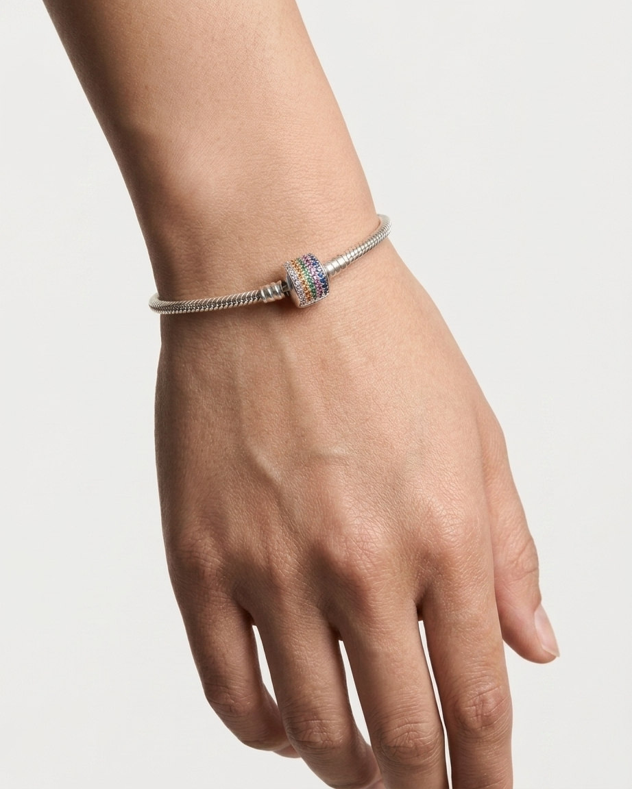 Silver Bracelet Studded with Zircon