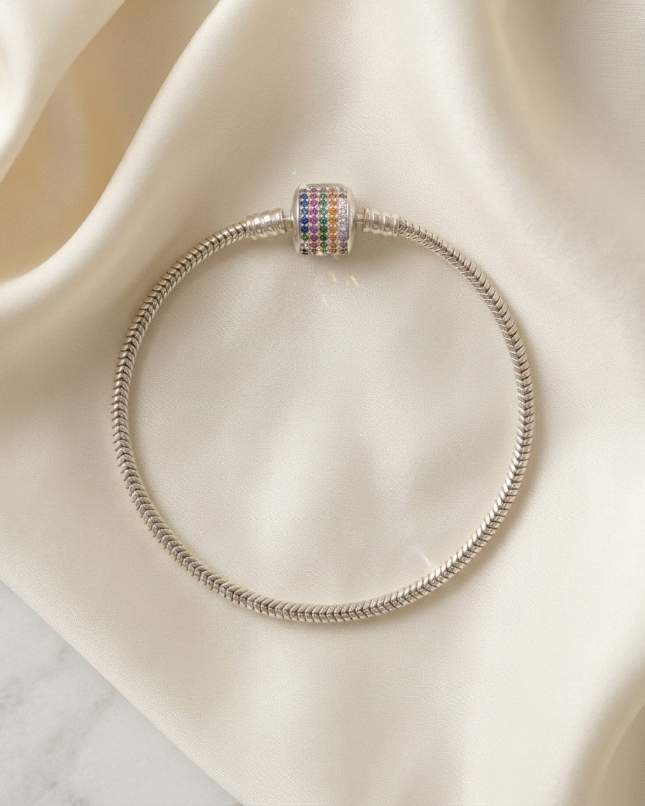 Silver Bracelet Studded with Zircon
